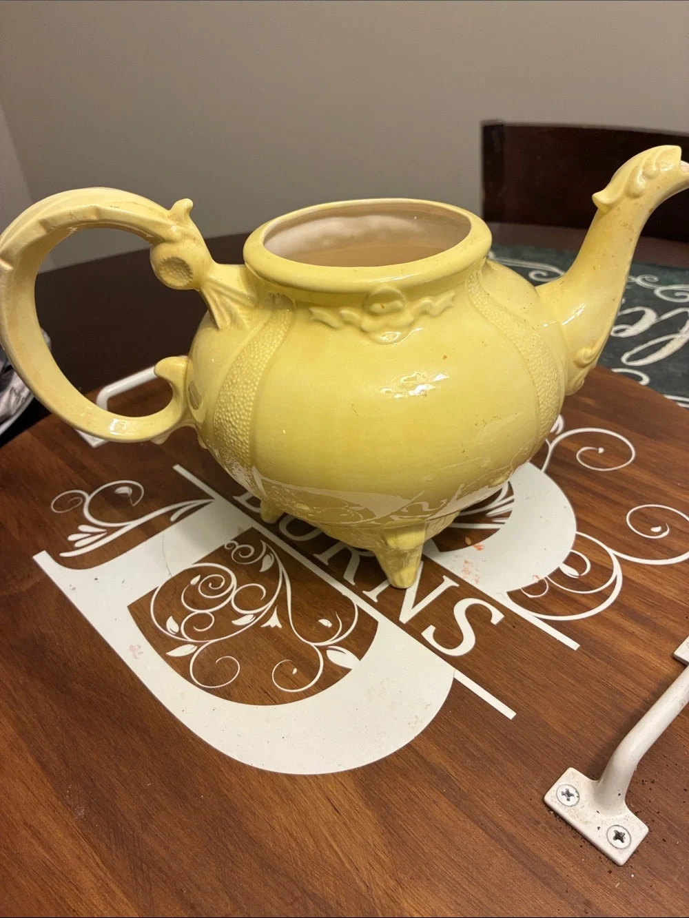 LOMA Yellow Ceramic Teapot Decorative Home Art Mud Century missing top